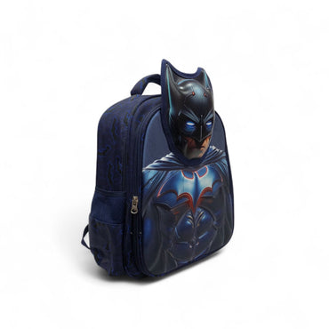 Dark blue Batman backpack with large Batman face graphic on front, dual zippers