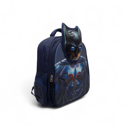 Dark blue Batman backpack with large Batman face graphic on front, dual zippers