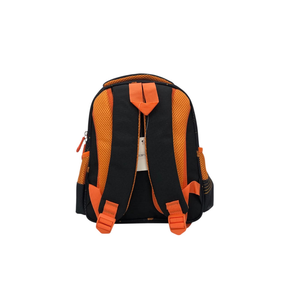 Kids teddy bear graphic backpack with top handle and adjustable front straps, orange/black