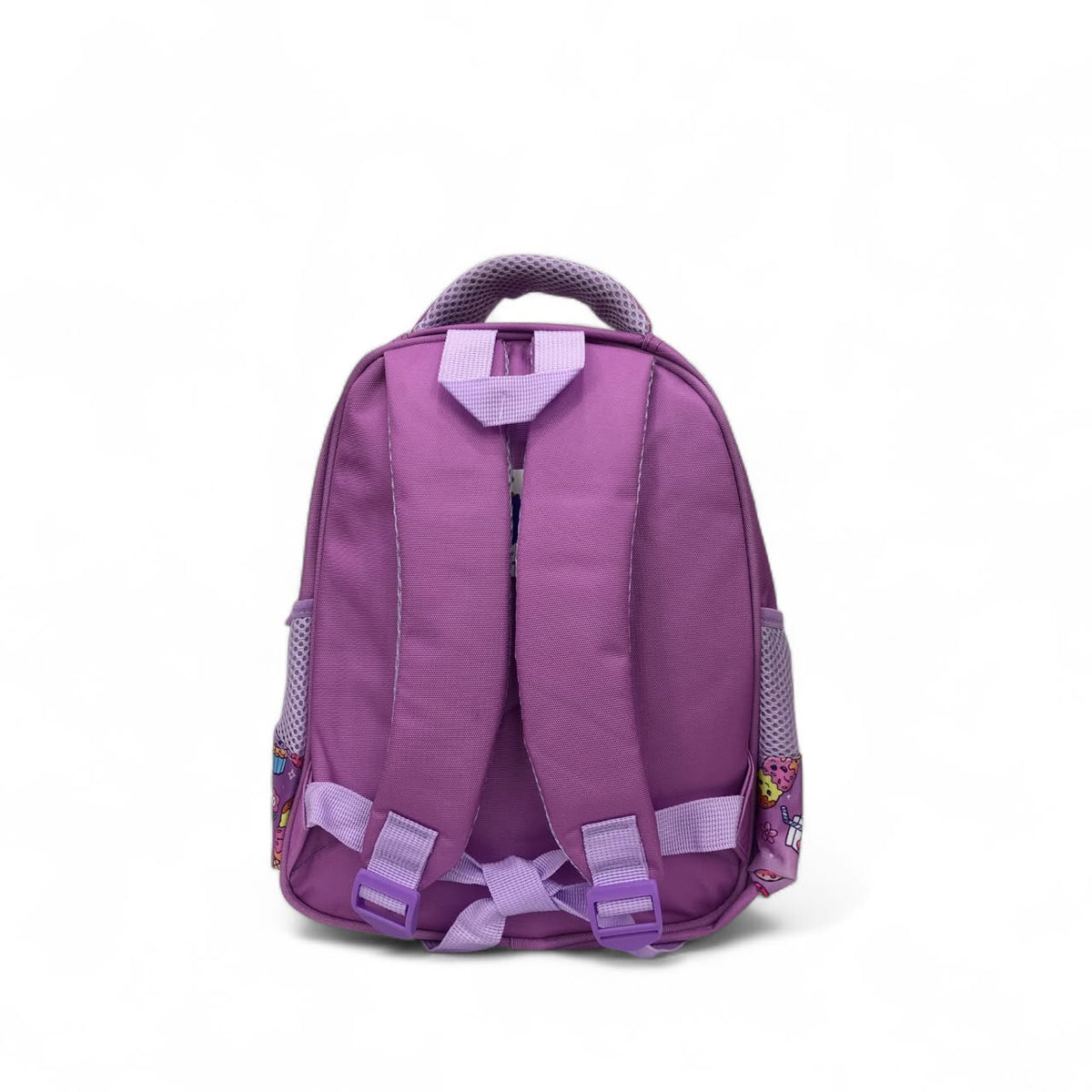Kids holographic backpack in purple with top handle and front shoulder straps