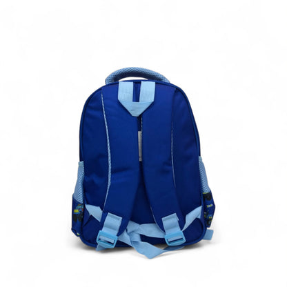 Dark blue kids backpack with padded shoulder straps, back mesh panels, top handle