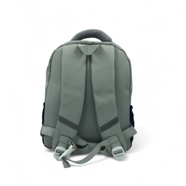Kids animal-ear backpack, sage green with padded back and adjustable shoulder straps