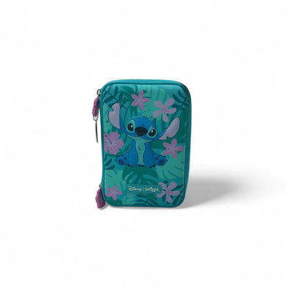 Teal Stitch hardtop pencil case with front zip and tropical floral print