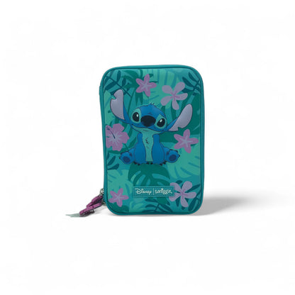 Stitch hardtop pencil case in teal with tropical print and zip closure