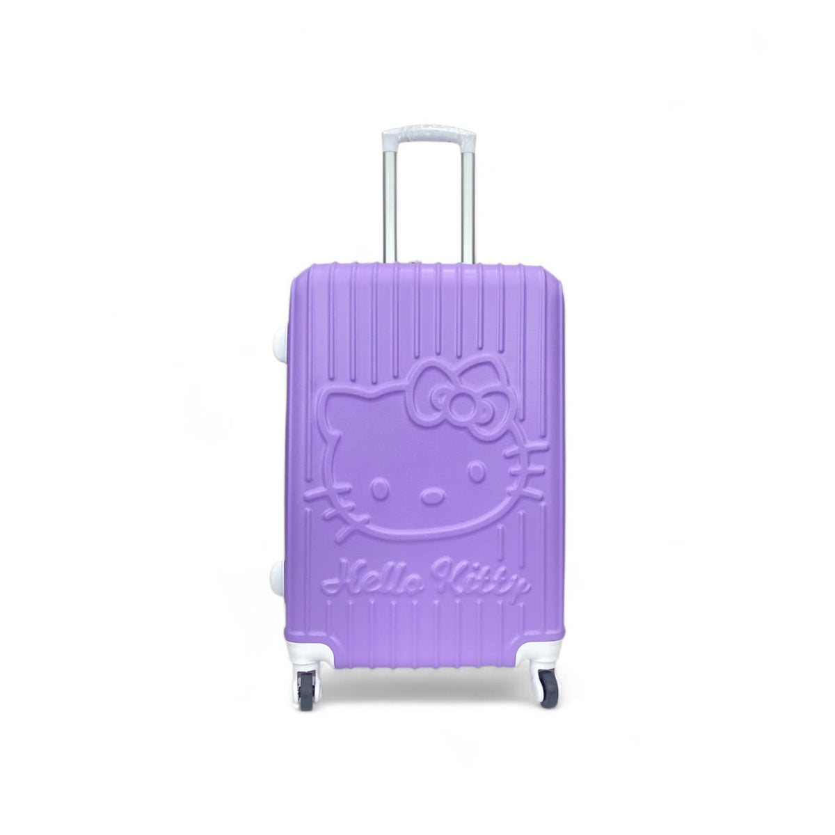 Purple Hello Kitty hard-shell suitcase with top handle and front wheel casters