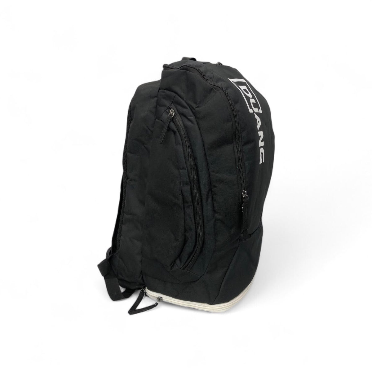 DUANG black casual sports & travel backpack with front zip pocket and side straps