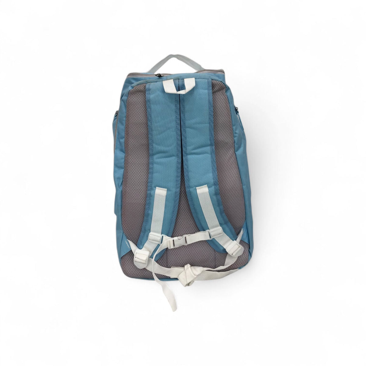 Blue DUANG casual sports backpack, back view with padded shoulder straps