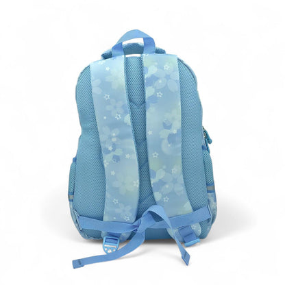 Light blue floral-print casual school backpack with adjustable shoulder straps