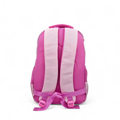 Light pink backpack with padded back, adjustable shoulder straps, and top handle