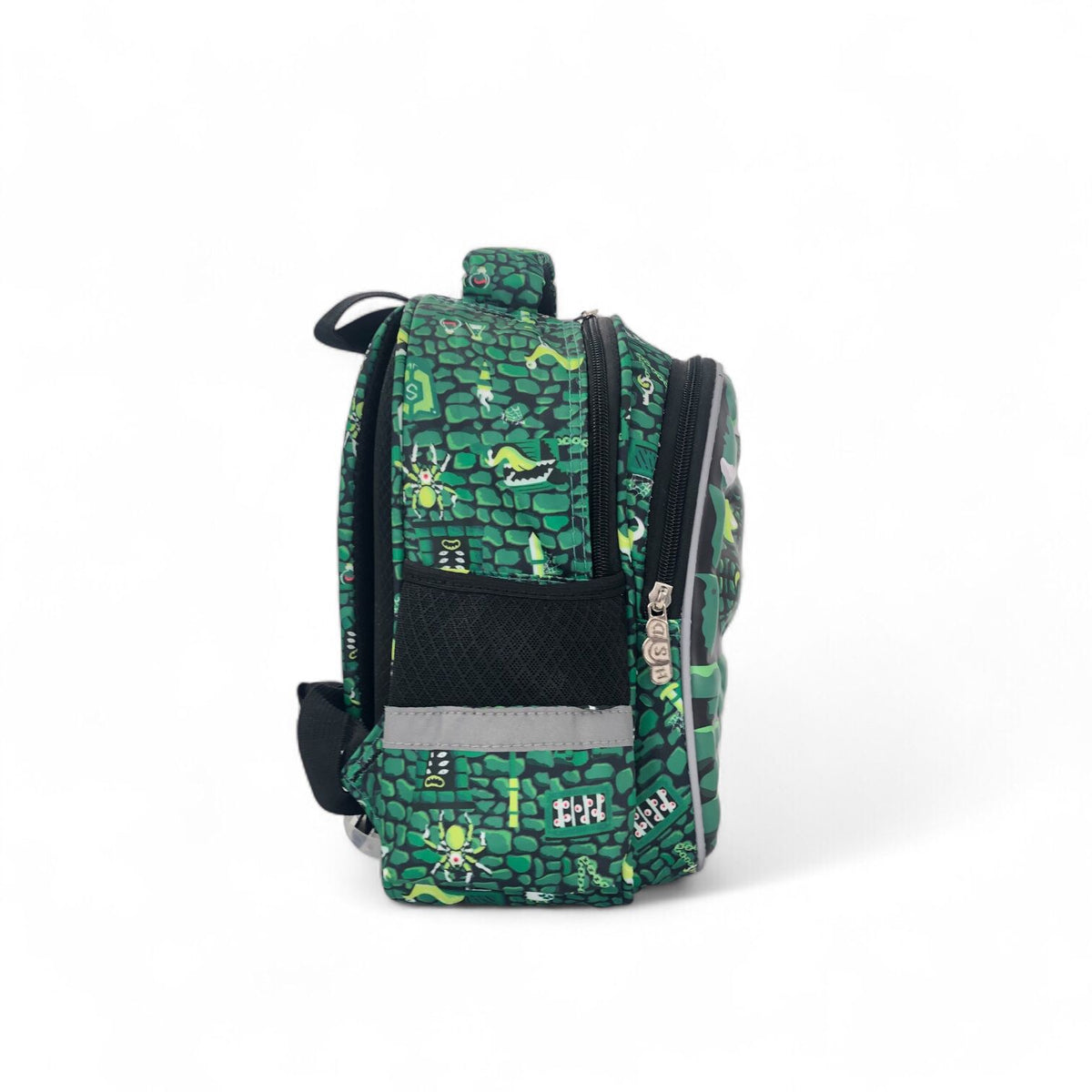 12-inch green school backpack with padded back panel and top handle