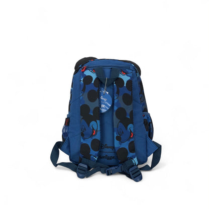 Blue Mickey Mouse patterned backpack with zip front and adjustable shoulder straps
