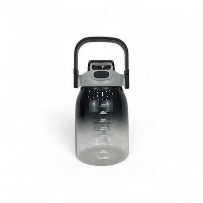 1000ml gradient motivational water bottle with carry handle, black-to-gray front text