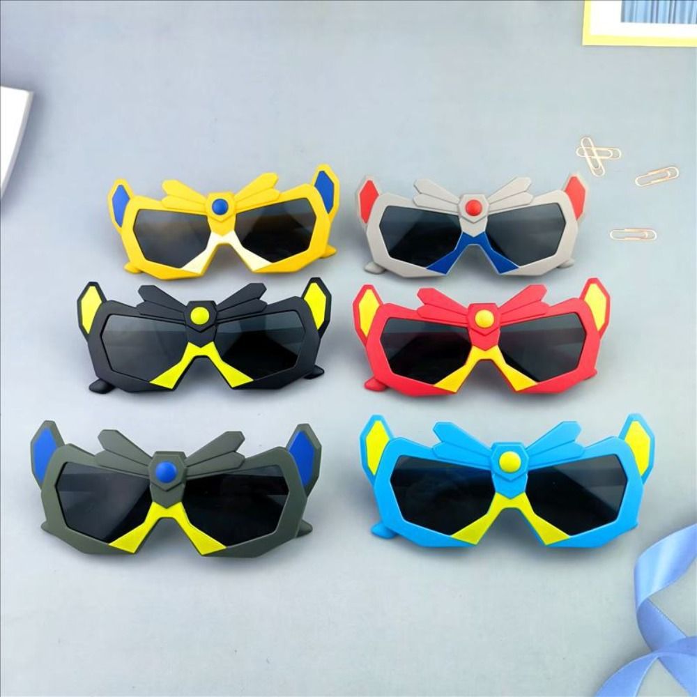 Kids shield sunglasses set, black lenses, colorful frames in yellow, red, blue, and more