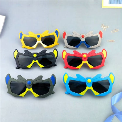 Kids shield sunglasses set, black lenses, colorful frames in yellow, red, blue, and more