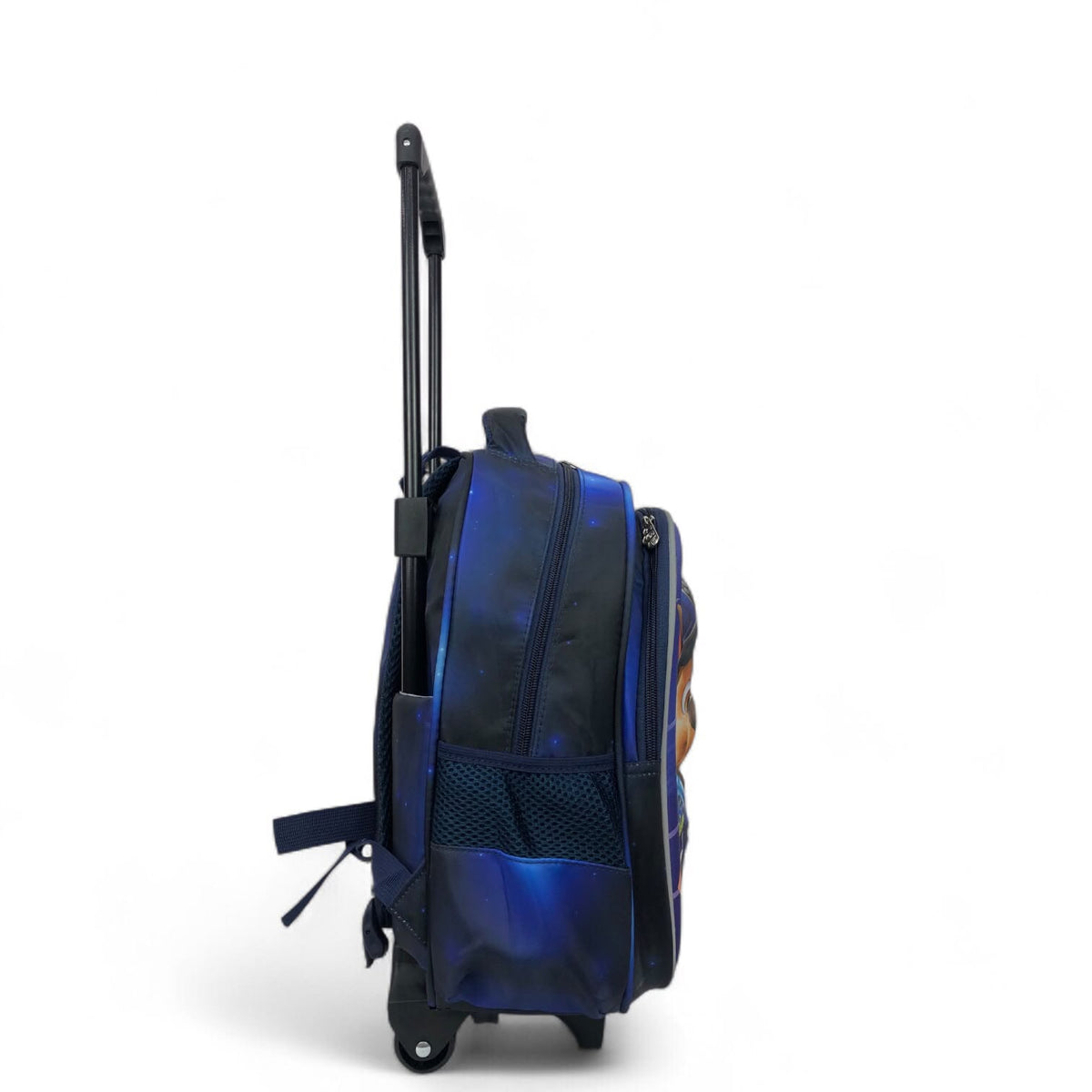 PAW Patrol trolley backpack side view with wheels and vertical blue panel