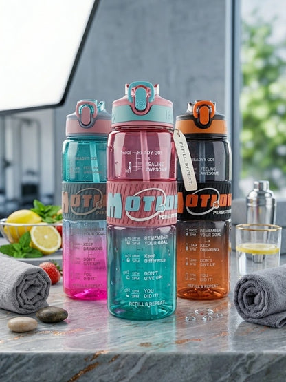 3-pack sports water bottles with straws, teal/pink and orange color variations.
