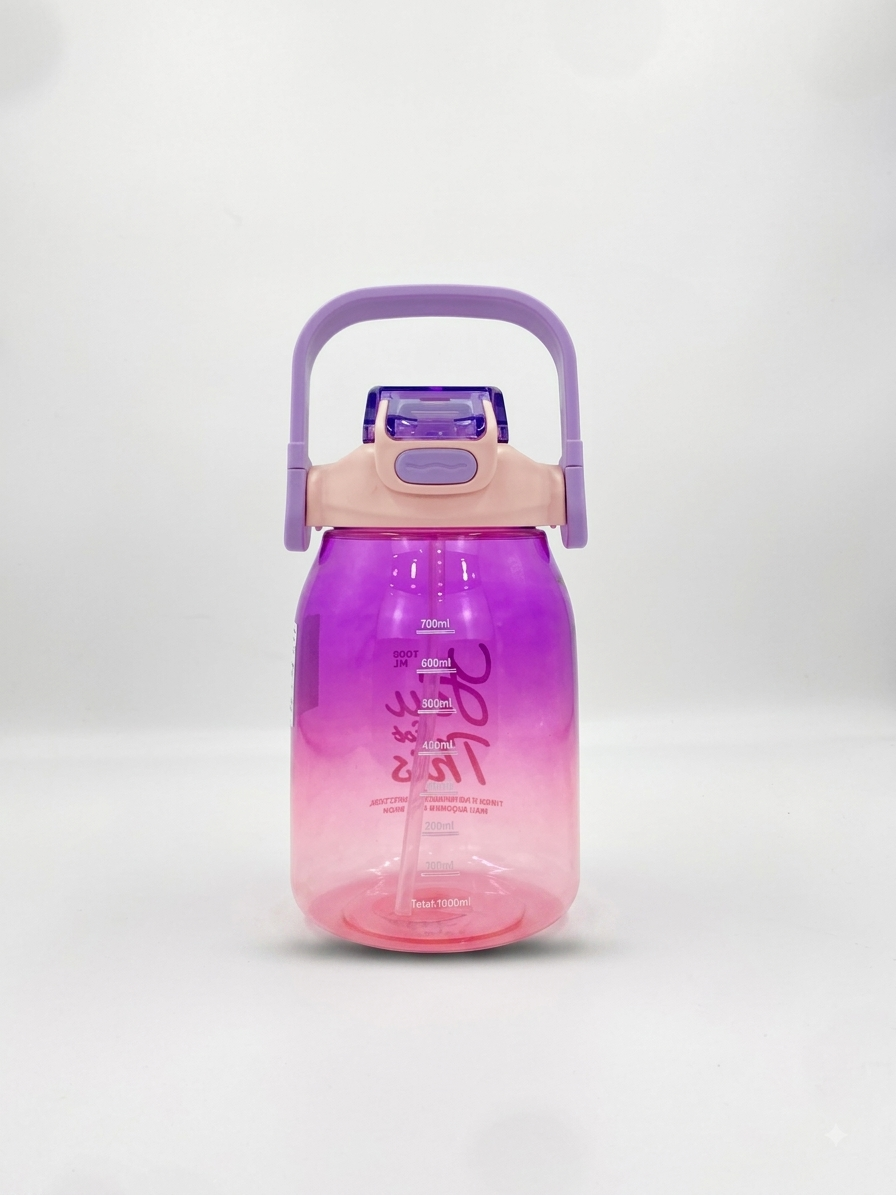 1L gradient water bottle in purple and pink with flip lid and "You Got This" print.
