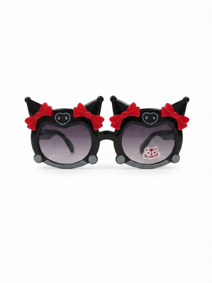 Kids round cat-ear sunglasses with red bows on black frames