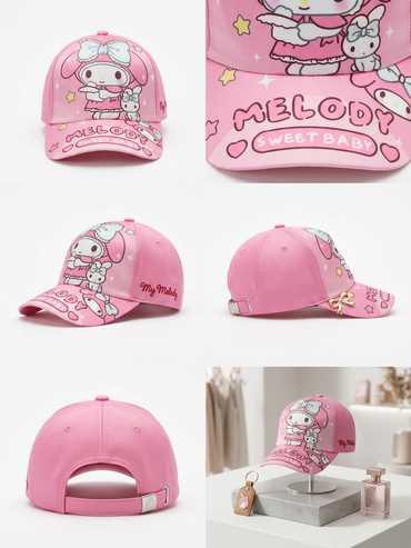Pink kids baseball cap with cute bunny print and MELCODY SWEET BABY lettering