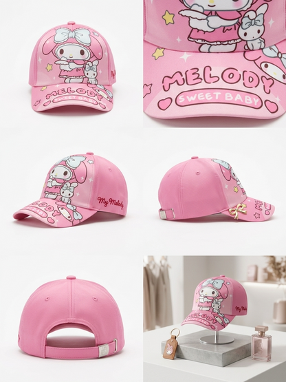 Pink kids baseball cap with cute bunny print and MELCODY SWEET BABY lettering
