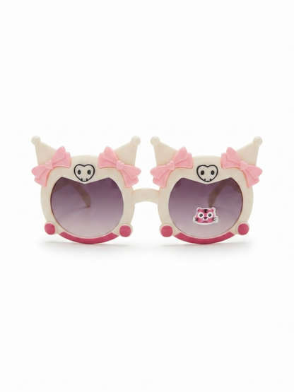Kids round cat-ear sunglasses with pink bow accents and white frames