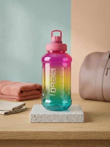 Sports water bottle, pink-to-teal ombre with carrying handle