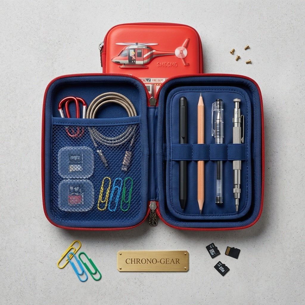 Fire Department 3D Embossed Hardtop Pencil Case & Stationery Organizer - Red