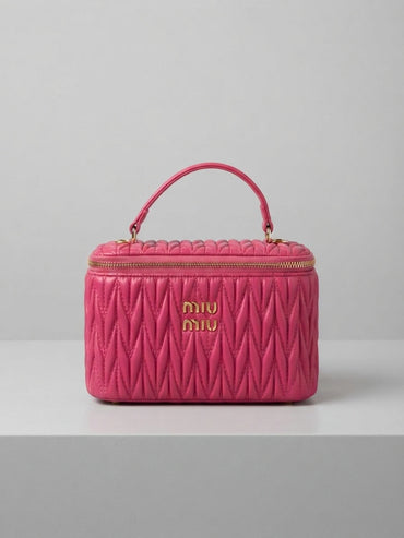 miu miu pink matelassé leather vanity cosmetic case with top handle