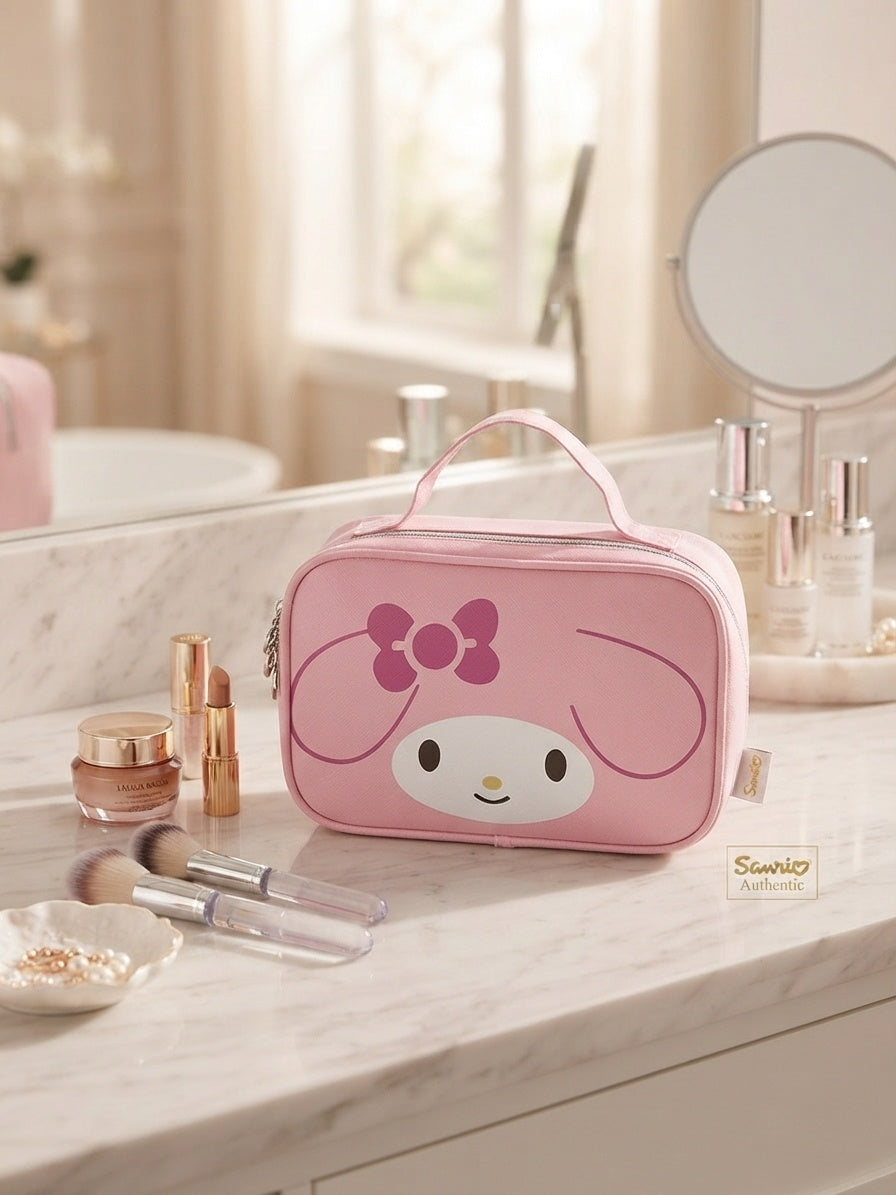 Pink Hello Kitty cosmetic pouch with top handle