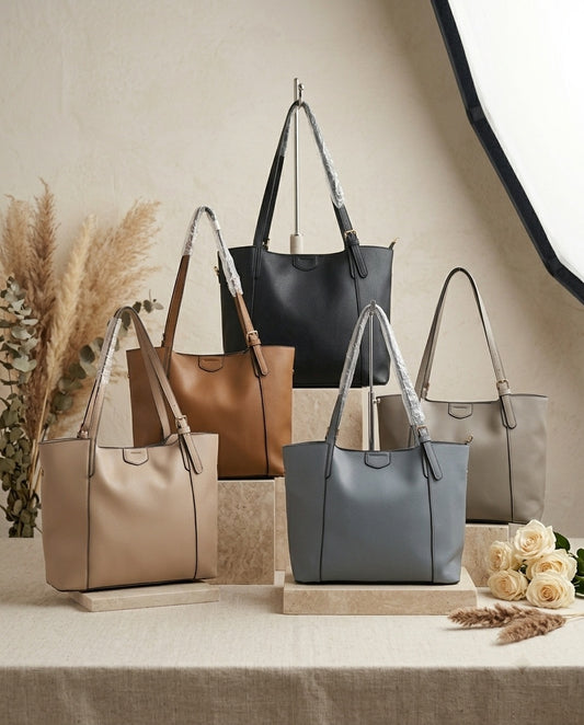 Structured pebbled faux leather shoulder tote bags with short handles and front pocket