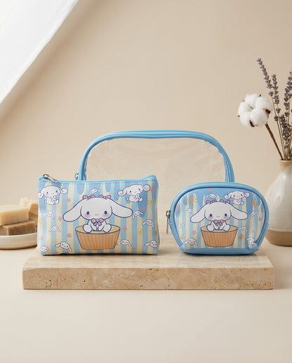 Nested clear cosmetic pouch set with Cinnamoroll print in light blue, two-piece