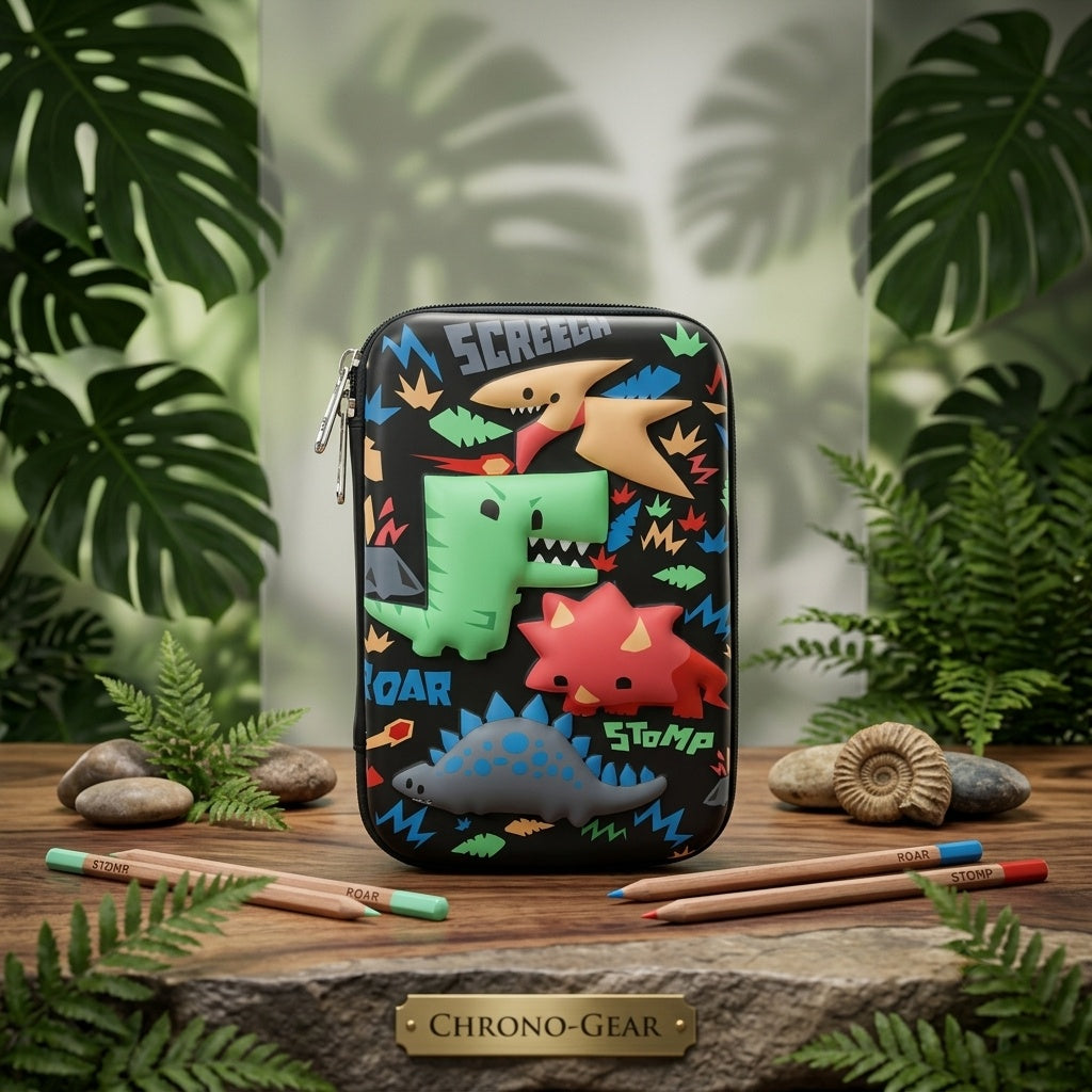 Chrono-Gear 3D Dinosaur Embossed Hardtop Pencil Case & Organizer - Black